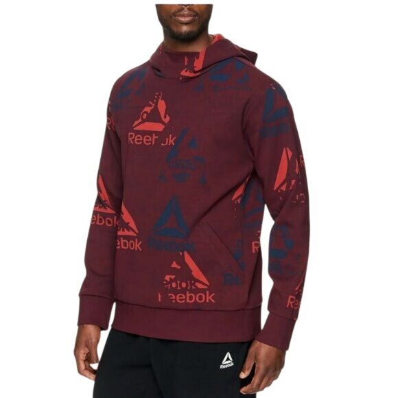 Reebok Men's Unwind AOP Hoodie Sweatshirt Port Royale Allover Logo Size M NWT - Picture 1 of 9